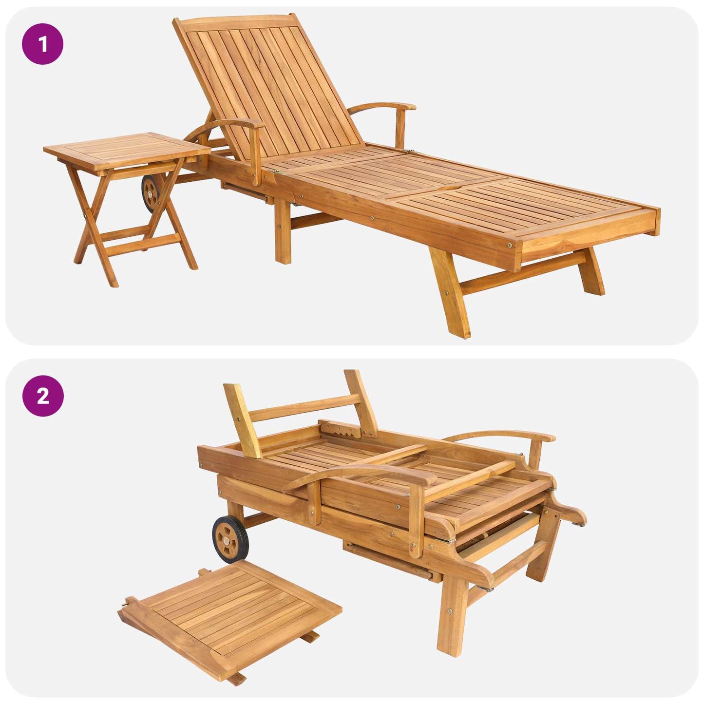 Sun Lounger with Table Solid Teak Wood Brown