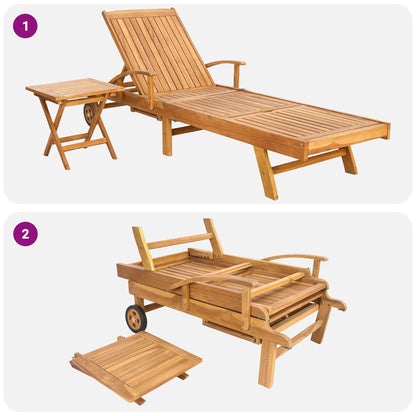 Sun Lounger with Table Solid Teak Wood Brown