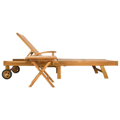 Sun Lounger with Table Solid Teak Wood Brown
