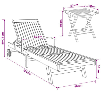 Sun Lounger with Table Solid Teak Wood Brown