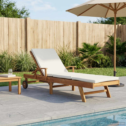 Sun Lounger Folding 1-person Brown and Cream Solid Teak Wood