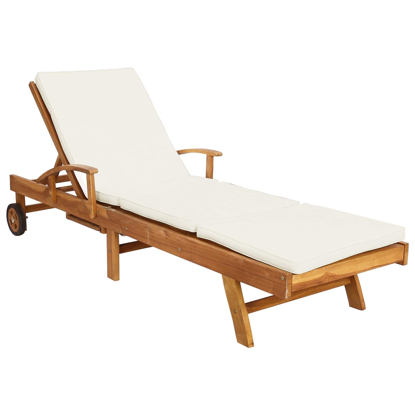 Sun Lounger Folding 1-person Brown and Cream Solid Teak Wood
