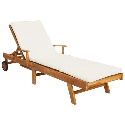 Sun Lounger Folding 1-person Brown and Cream Solid Teak Wood