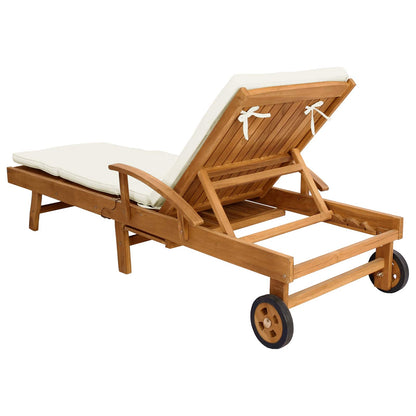 Sun Lounger Folding 1-person Brown and Cream Solid Teak Wood