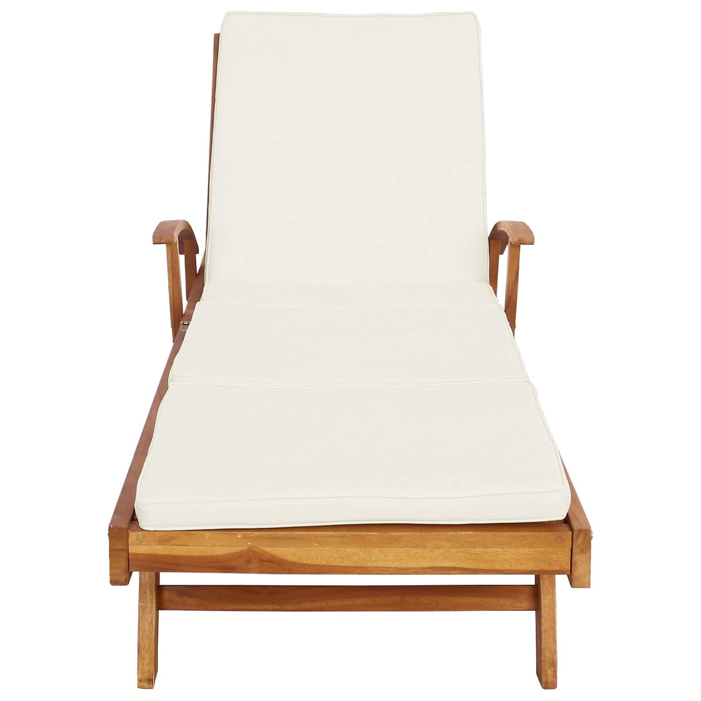 Sun Lounger Folding 1-person Brown and Cream Solid Teak Wood