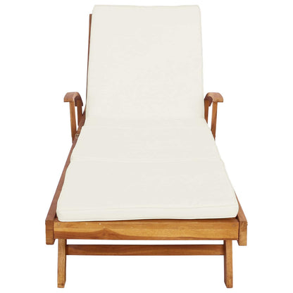 Sun Lounger Folding 1-person Brown and Cream Solid Teak Wood