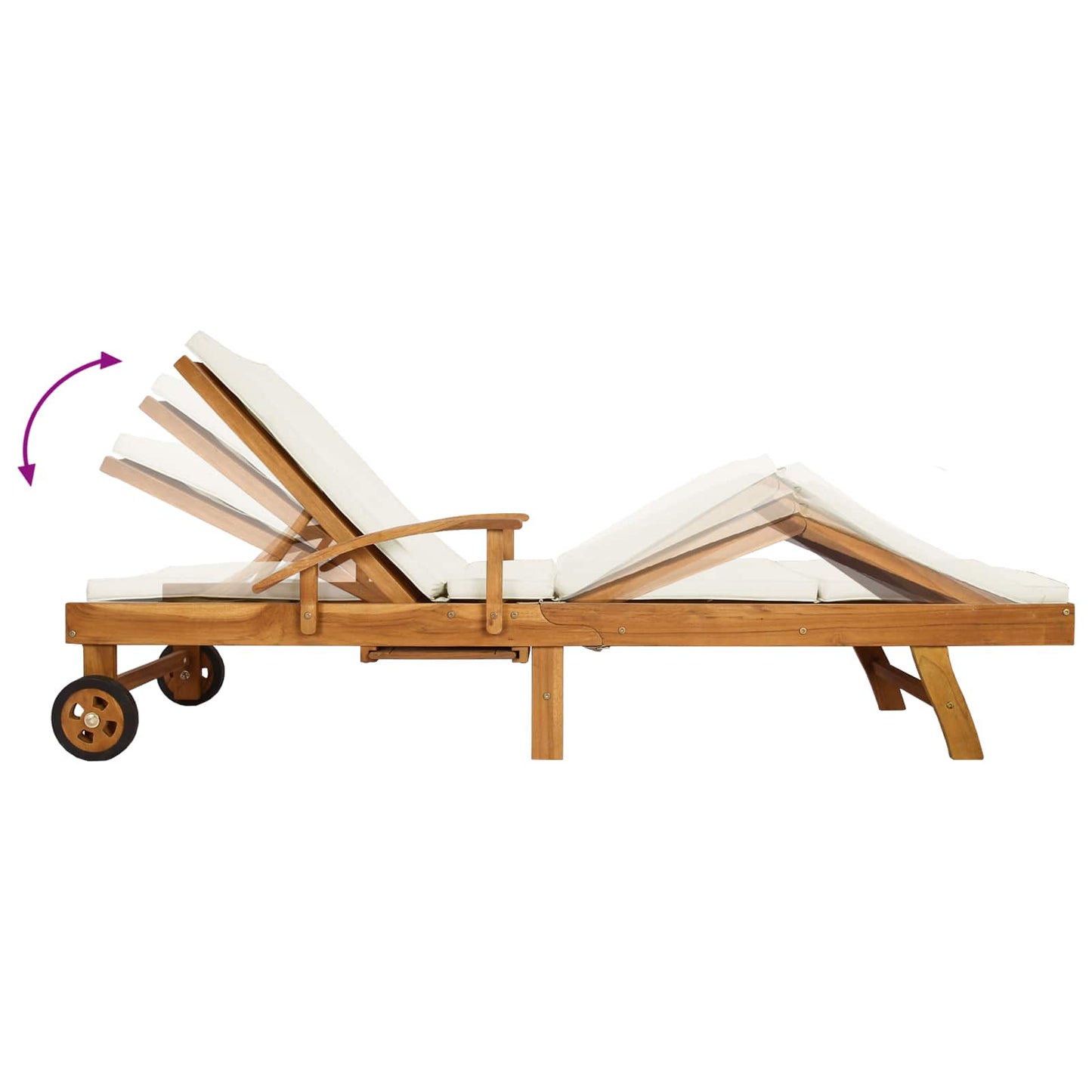 Sun Lounger Folding 1-person Brown and Cream Solid Teak Wood