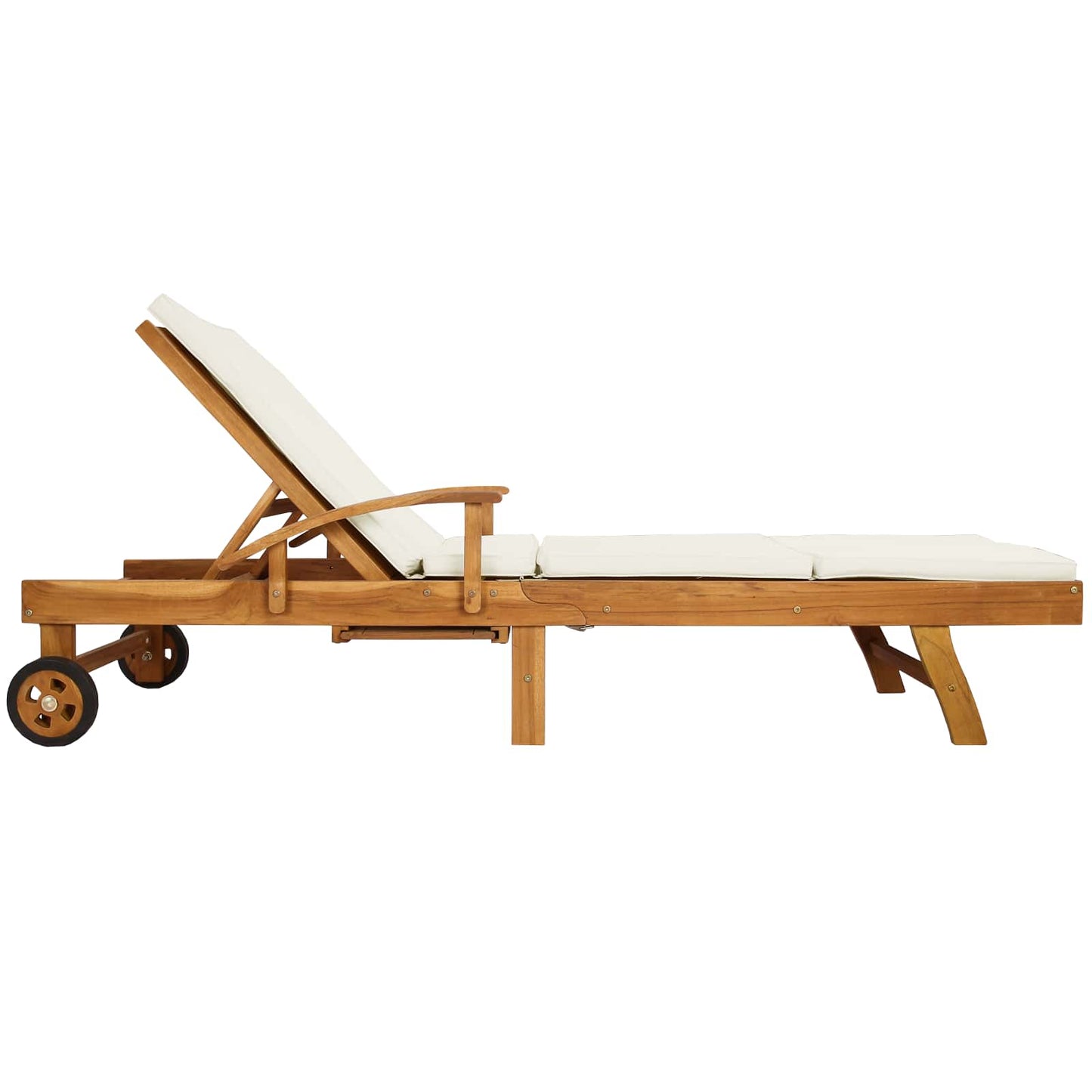 Sun Lounger Folding 1-person Brown and Cream Solid Teak Wood
