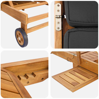 Sun Lounger Folding Brown and Dark Grey Solid Teak Wood
