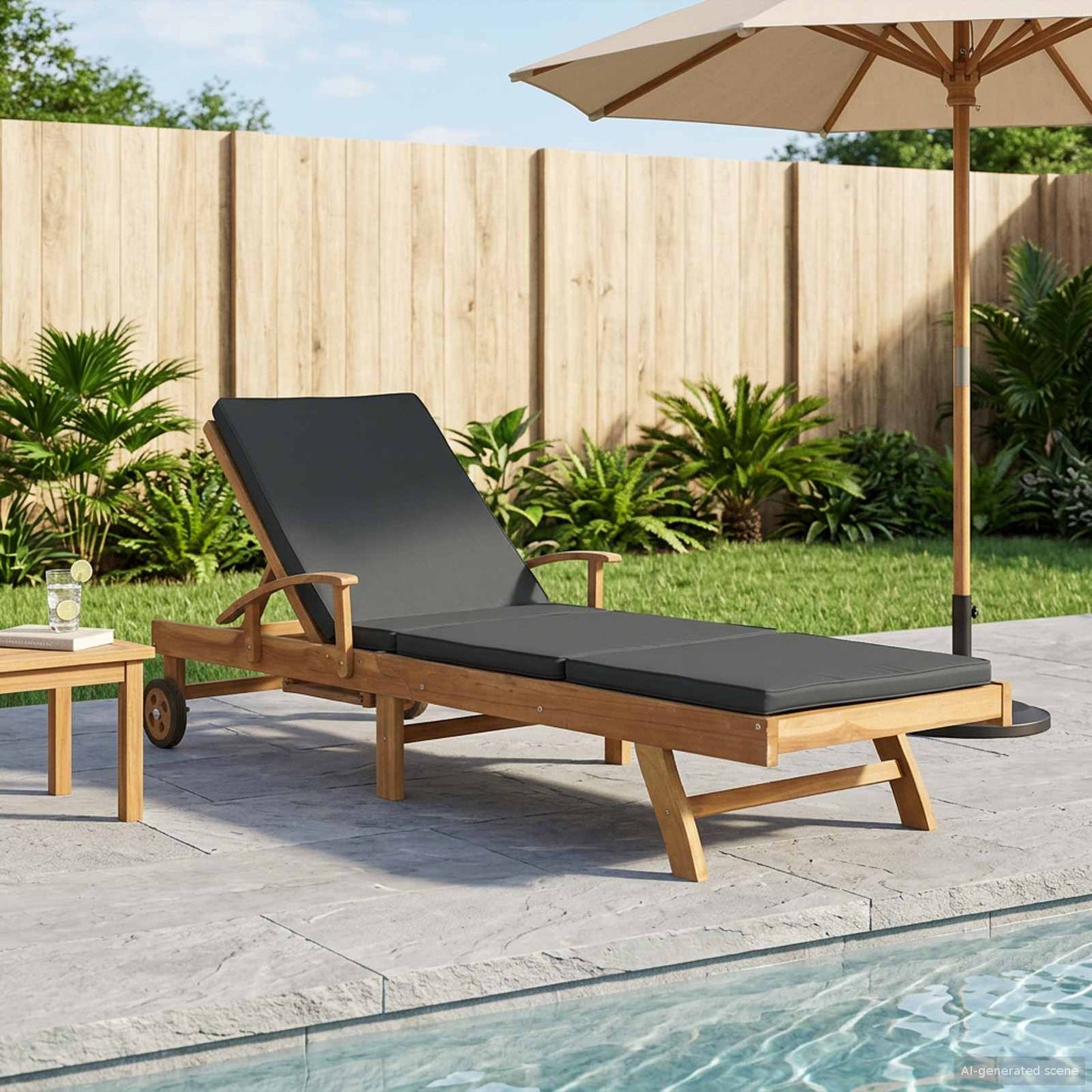 Sun Lounger Folding Brown and Dark Grey Solid Teak Wood