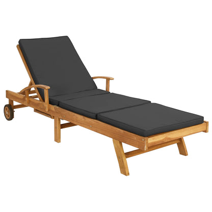 Sun Lounger Folding Brown and Dark Grey Solid Teak Wood