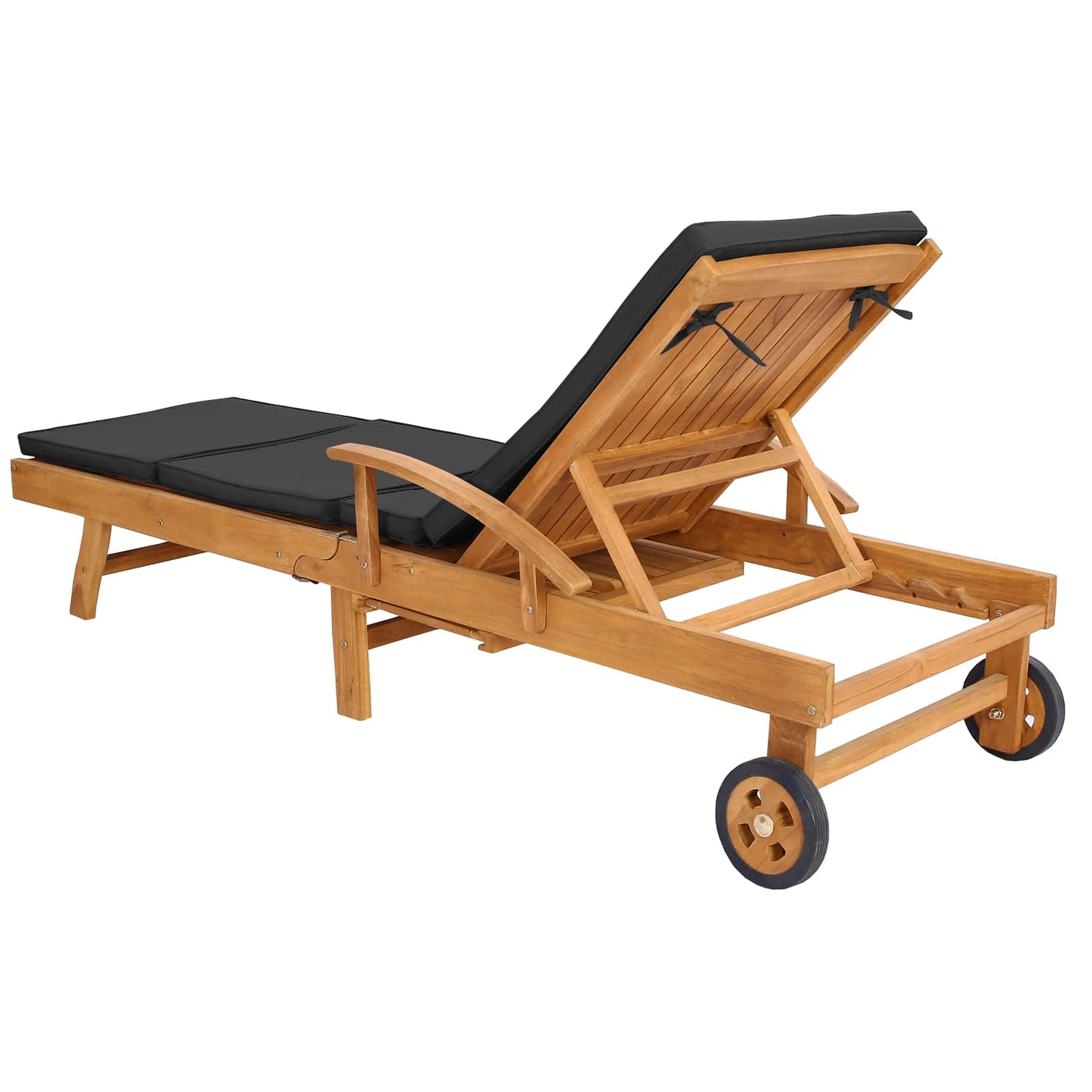 Sun Lounger Folding Brown and Dark Grey Solid Teak Wood