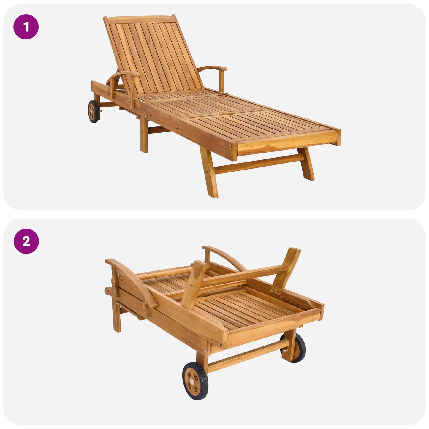 Sun Lounger Folding Brown and Dark Grey Solid Teak Wood
