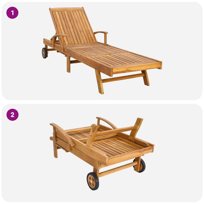 Sun Lounger Folding Brown and Dark Grey Solid Teak Wood