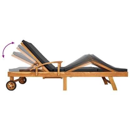 Sun Lounger Folding Brown and Dark Grey Solid Teak Wood