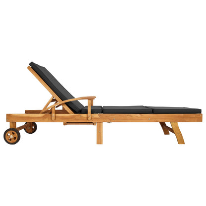Sun Lounger Folding Brown and Dark Grey Solid Teak Wood