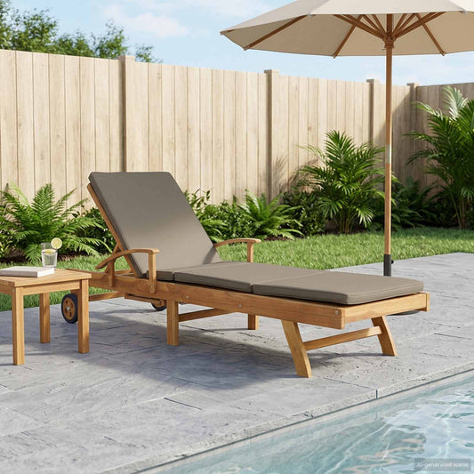 Sun Lounger with Cushion 100% Polyester Solid-Teak