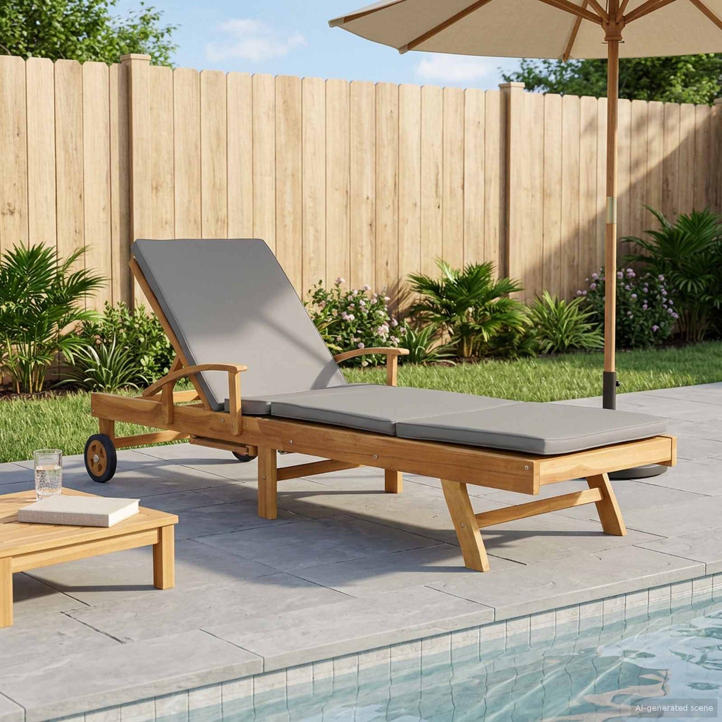 Sun Lounger 100% Polyester Solid-Teak