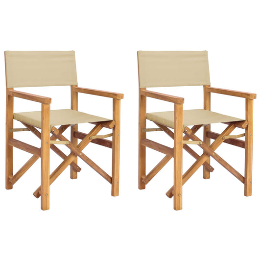 Director Chair Brown and Beige Solid Teak Wood