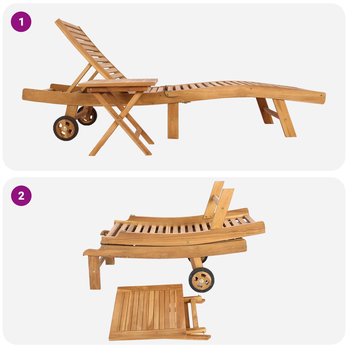 Sun Lounger 2 pcs Brown Solid Teak Wood