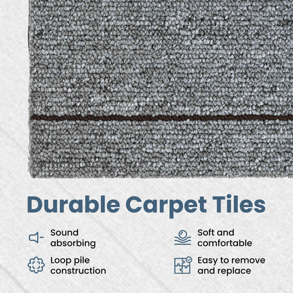 Carpet Tile Light Grey with Stripes 50 x 50 cm 20 pcs