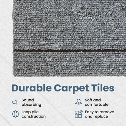 Carpet Tile Light Grey with Stripes 50 x 50 cm 36 pcs