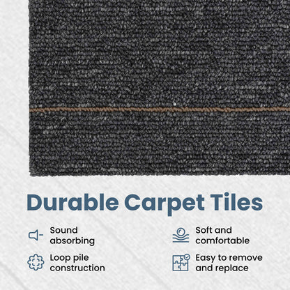 Carpet Tile Dark Grey with Stripes 50 x 50 cm 4 pcs