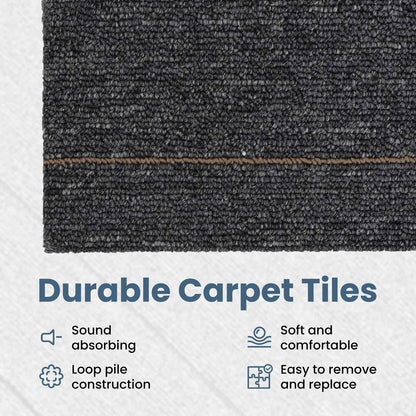 Carpet Tile Dark Grey with Stripes 50 x 50 cm 20 pcs