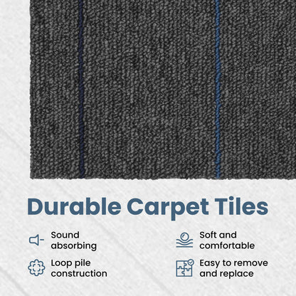 Carpet Tile Medium Grey with Stripes 50 x 50 cm 36 pcs