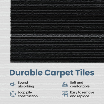 Carpet Tile Striped Dark Grey 50 x 50 cm 36 pcs PP and Bitumen