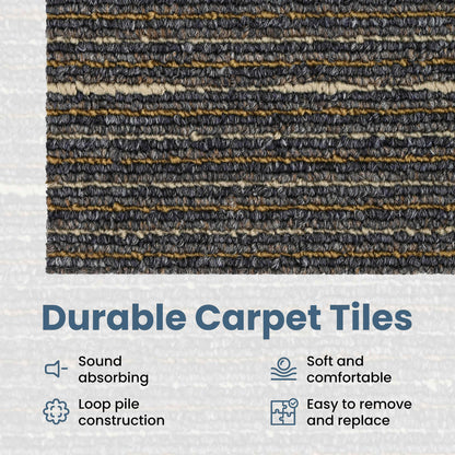 Carpet Tile Striped Light Brown 50 x 50 cm 4 pcs PP and Bitumen