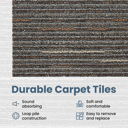 Carpet Tile Striped Dark Brown 50 x 50 cm 20 pcs PP and Bitumen