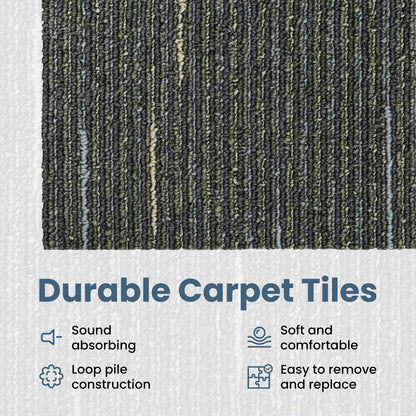 Carpet Tile Striped Light Green 50 x 50 cm 20 pcs