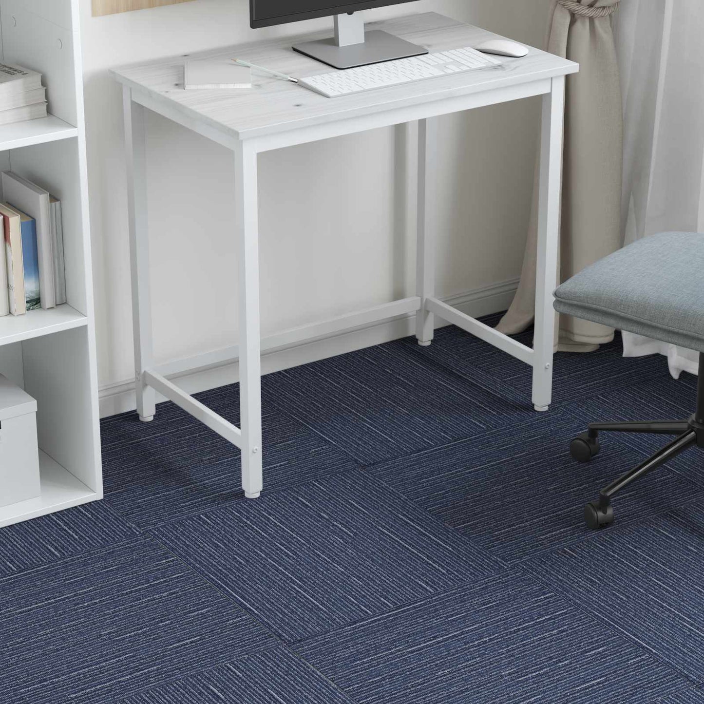 Carpet Tile Striped Blue 50 x 50 cm 4 pcs PP and Bitumen