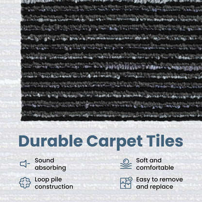 Carpet Tile Striped Black 50 x 50 cm 36 pcs PP and Bitumen