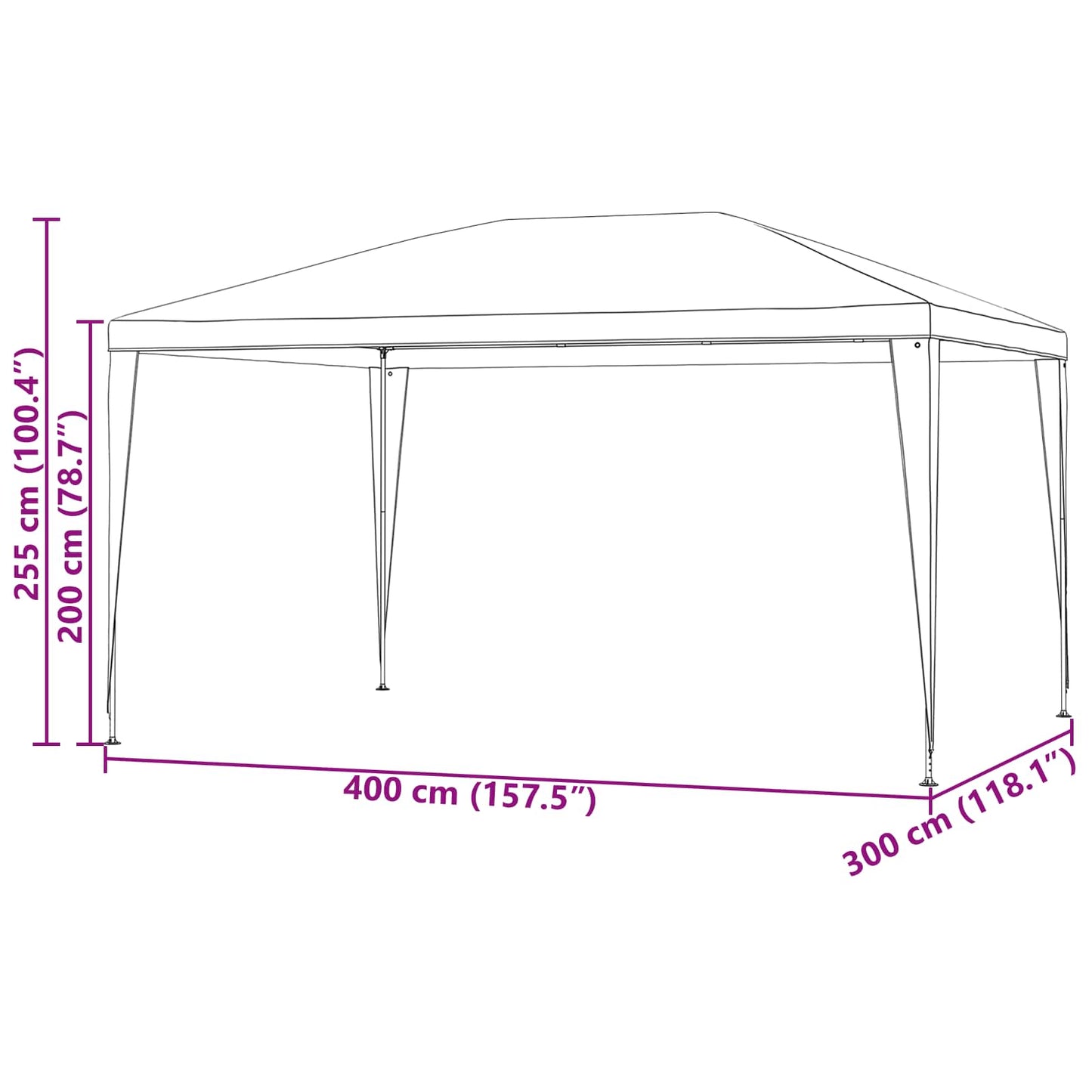 Party Tent 400 x 300 x 255 cm Red PE and Steel