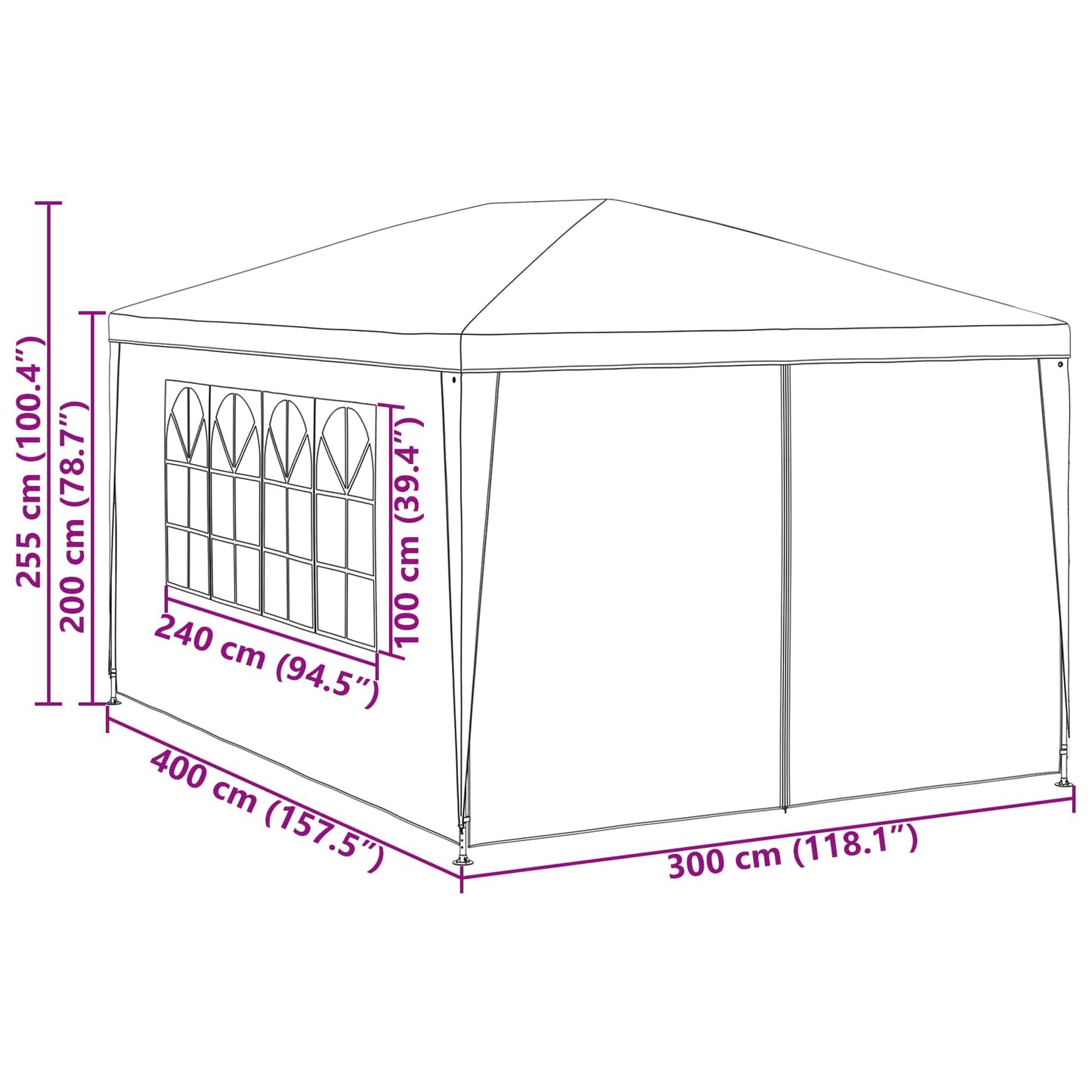 Party Tent 400 x 300 x 255 cm Red PE and Steel