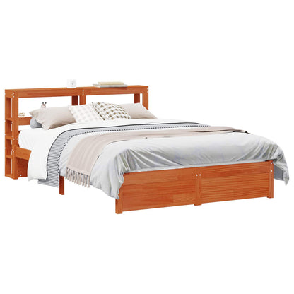 Bed Frame with Shelf 2 pcs Wax Brown Solid Pine Wood