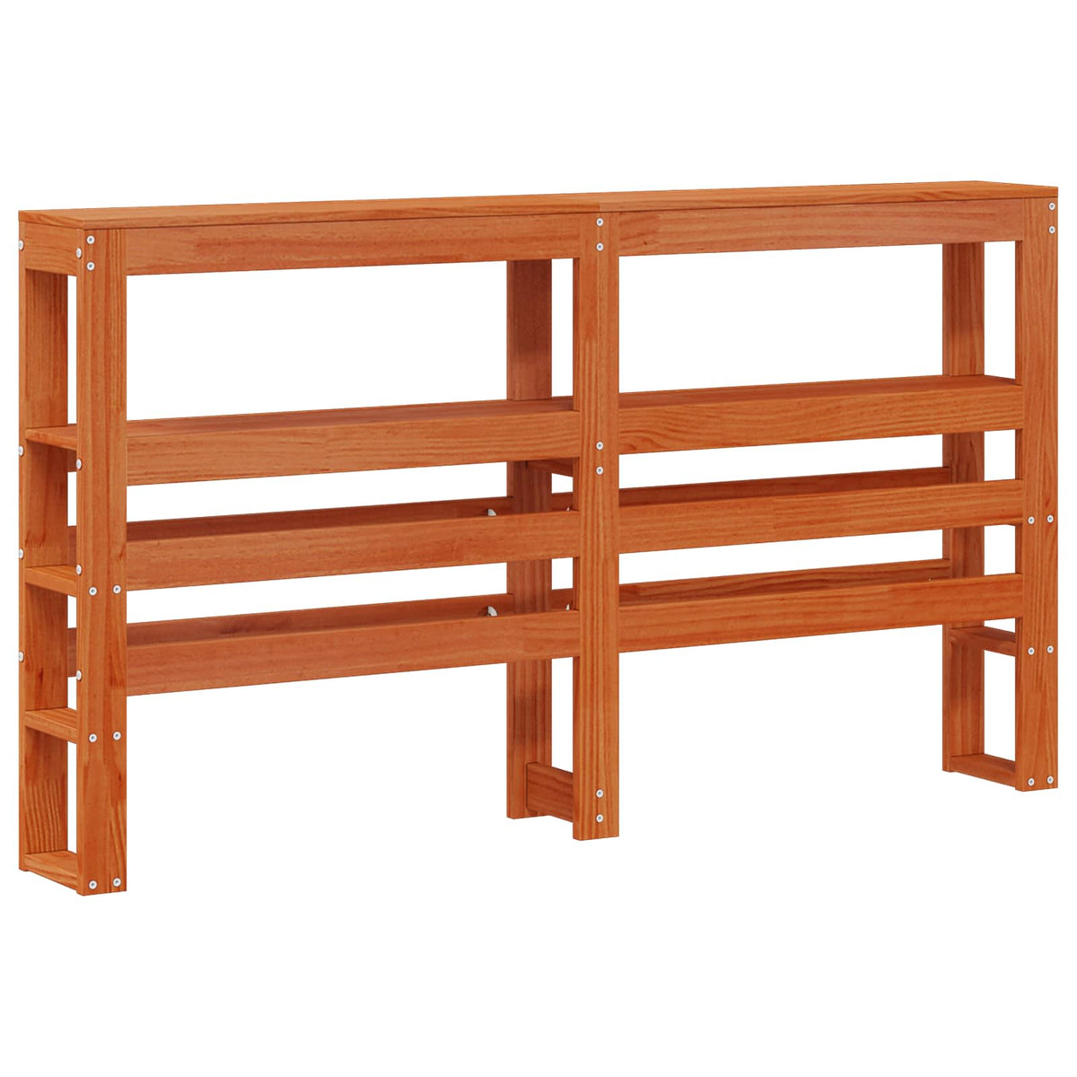 Bed Frame with Shelf 2 pcs Wax Brown Solid Pine Wood
