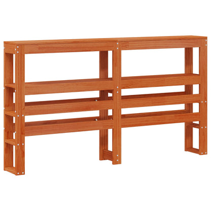 Bed Frame with Shelf 2 pcs Wax Brown Solid Pine Wood