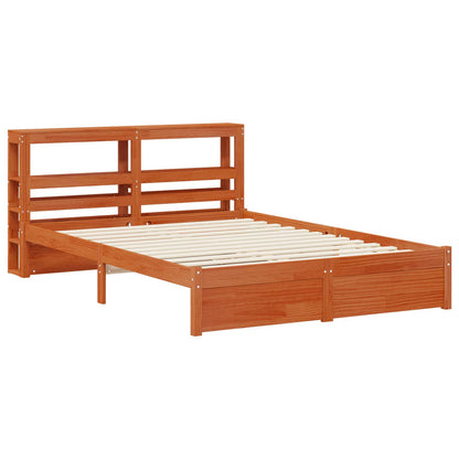 Bed Frame with Shelf 2 pcs Wax Brown Solid Pine Wood