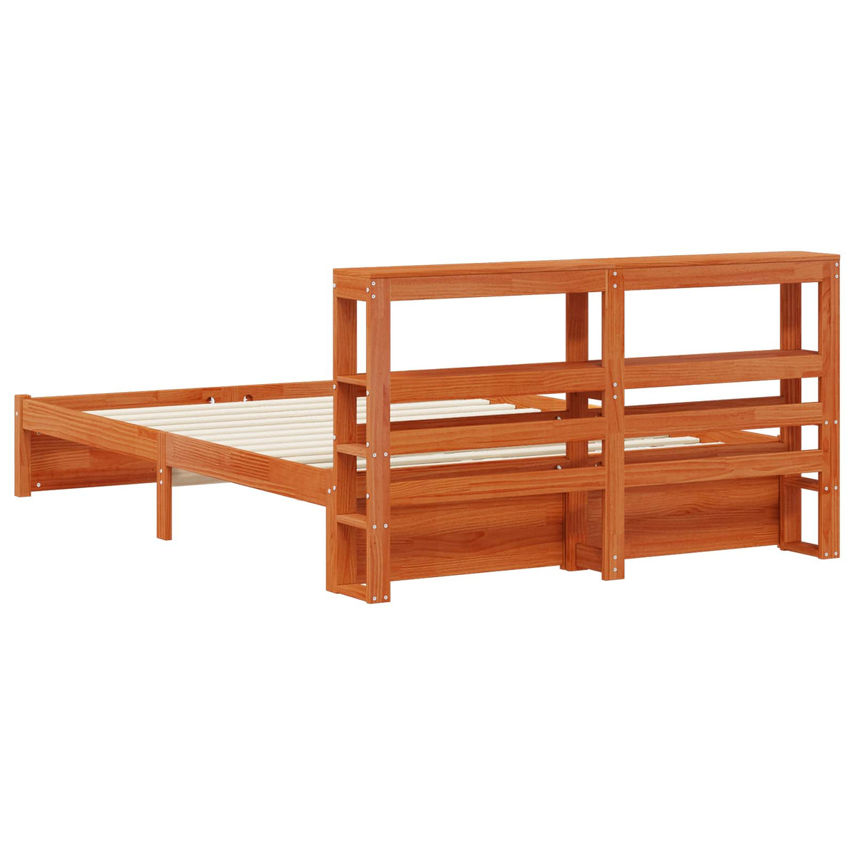 Bed Frame with Shelf 2 pcs Wax Brown Solid Pine Wood