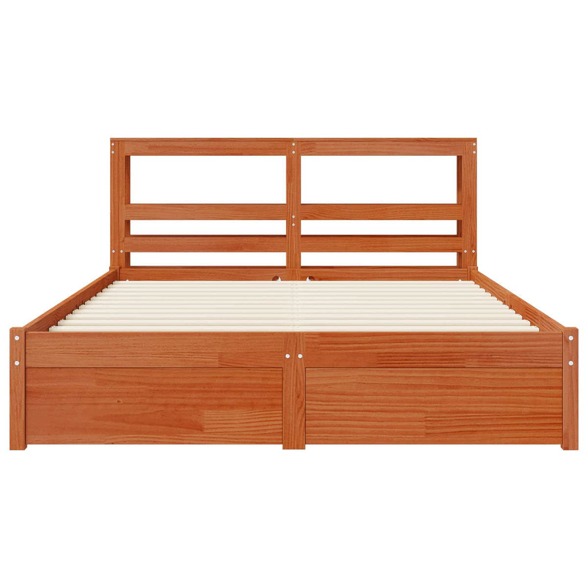 Bed Frame with Shelf 2 pcs Wax Brown Solid Pine Wood