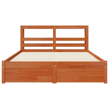 Bed Frame with Shelf 2 pcs Wax Brown Solid Pine Wood