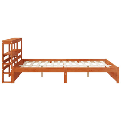 Bed Frame with Shelf 2 pcs Wax Brown Solid Pine Wood