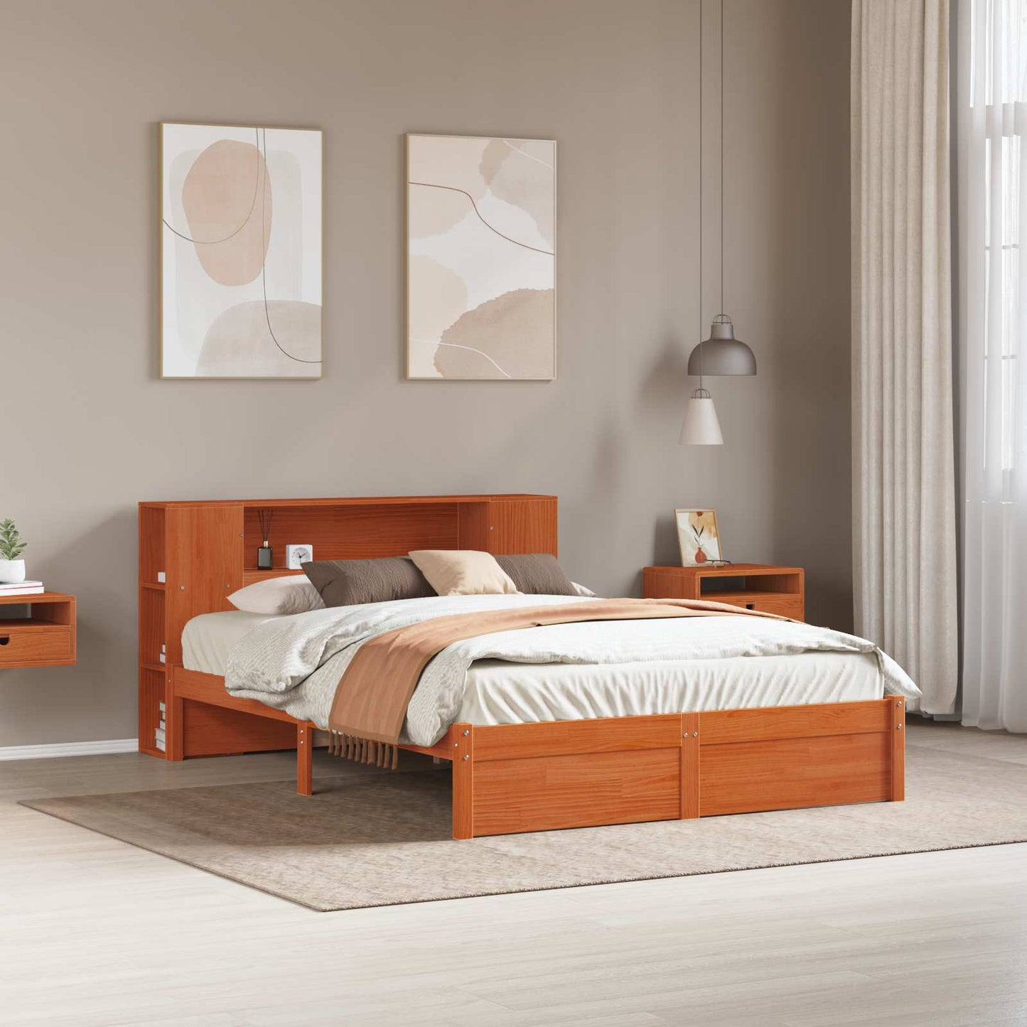 Bed Frame with Storage Headboard Wax Brown 140 x 190 cm