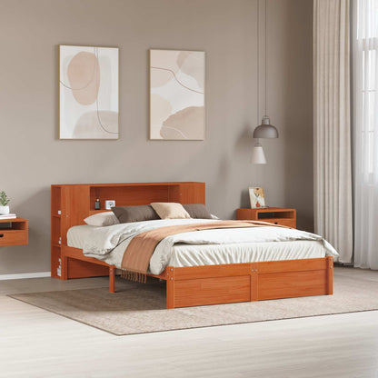 Bed Frame with Storage Headboard Wax Brown 140 x 190 cm