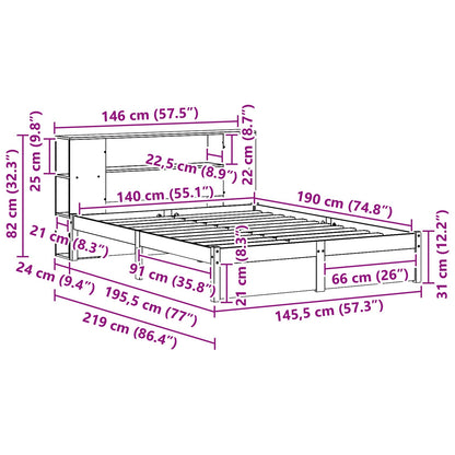 Bed Frame with Storage Headboard Wax Brown 140 x 190 cm