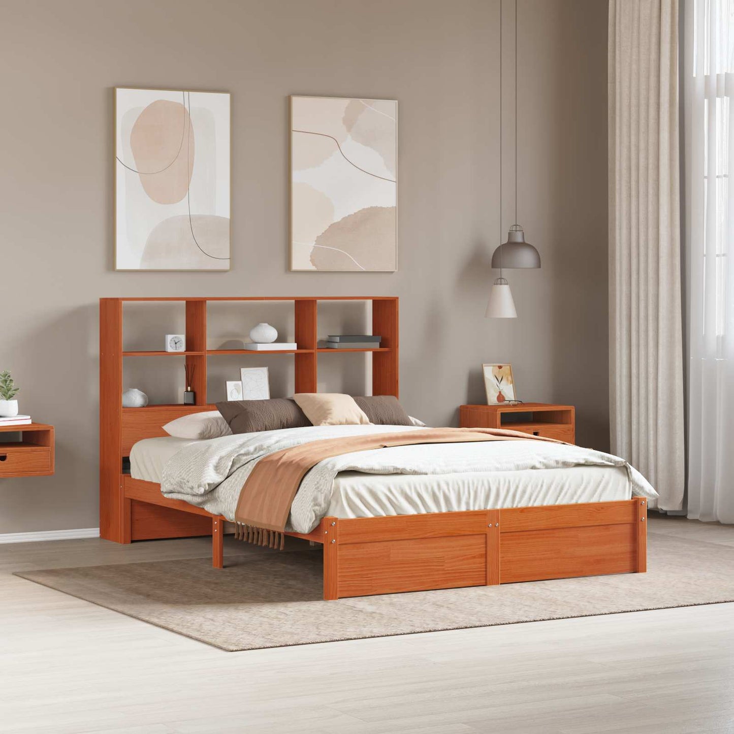 Bed Frame with Storage Headboard Wax Brown 140 x 190 cm