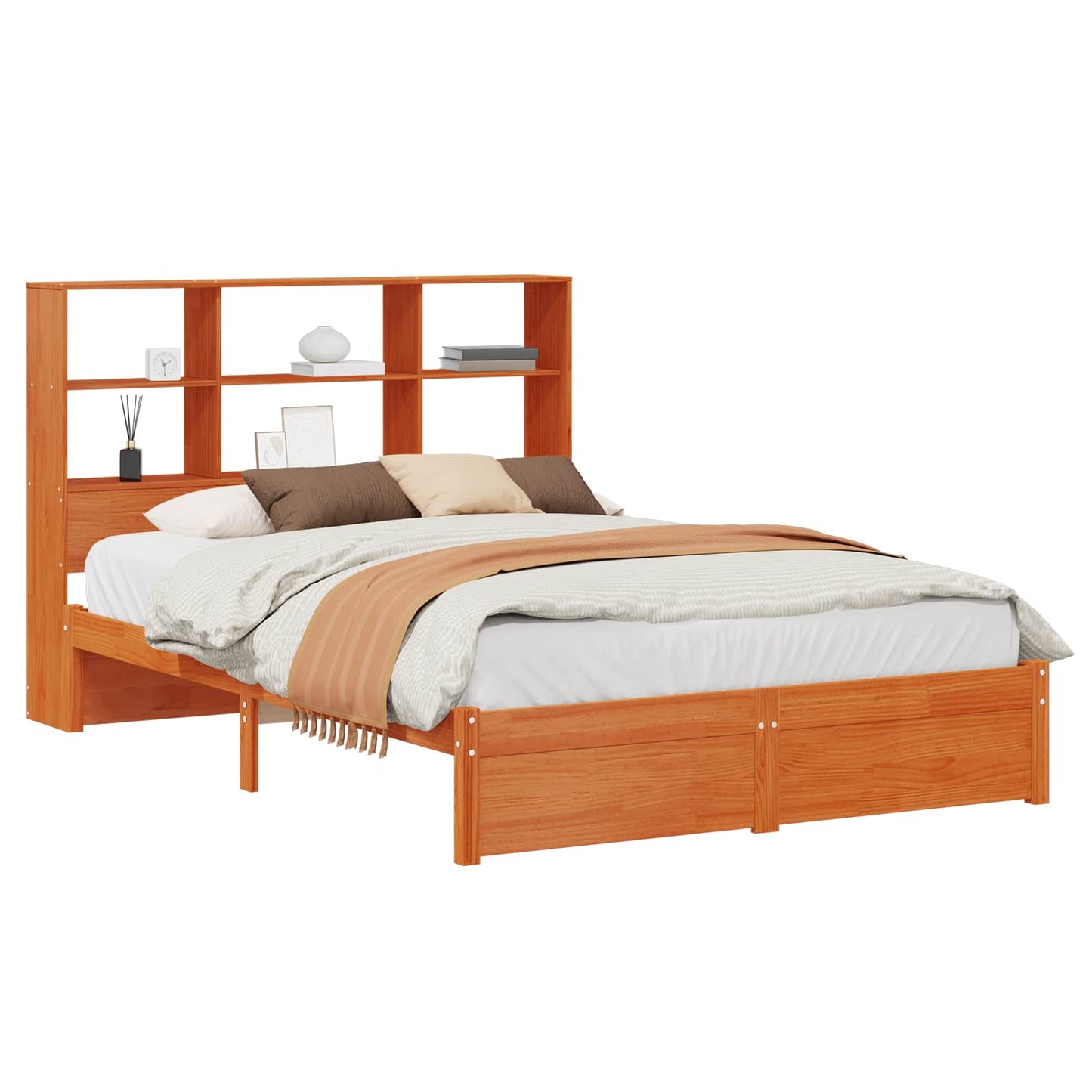 Bed Frame with Storage Headboard Wax Brown 140 x 190 cm